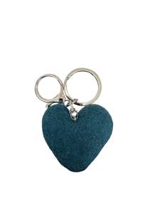 Store17: Dark Teal Heart Felted Wool Keyring/Clip