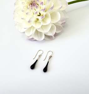 Glass Teardrop Earrings - Black