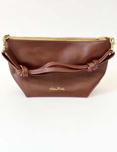 Bags: Mini Tuck Leather Handbag - Chestnut Brown Leather