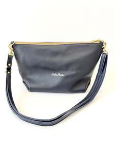 Bags: Mini Tuck Leather Handbag - Navy Leather