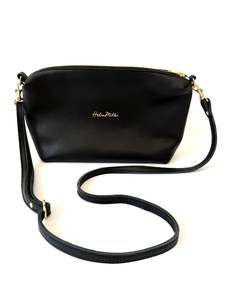 Bags: Straight Top Pouch Handbag - Black leather