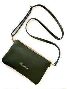 Bags: Meadow Green Leather Zipette Bag with back pocket
