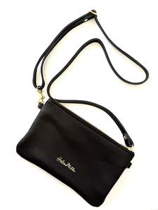 Bags: Black Leather Zipette Bag with back pocket