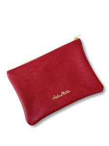Bags: Leather Zip Clutch - 20cm - Red Leather with inside pocket