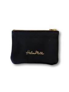 Bags: Leather Coin Purse - 12cm - Black