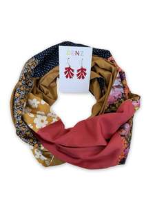 Scarves: Infinity Scarf - Navy Rouge Florals / Mustard