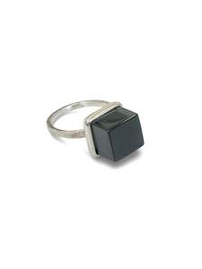 Jewellery: Dark Pounamu & Sterling Silver Large Cube Ring #2 (RI-CU1L)