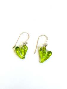 Glass Heart Hook Earrings - Peridot