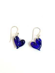 Glass Heart Hook Earrings - Cobalt