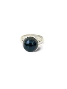 Jewellery: Dark Pounamu & Sterling Silver Medium Rounded Ring (RI-RO6m)