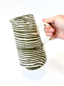 Ceramic Nerikomi Jug - Large - Dark Green Stripe