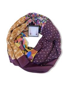 Products: Infinity Scarf - Mustard Autumnal Florals / Plum Polka Dot