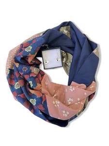 Infinity Scarf - Soft Botanicals / Navy Blue