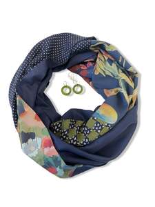Infinity Scarf - Maroon Red Florals / Navy Blue