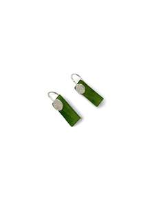 Jewellery: Small Flat Rectangle  Pounamu Earrings with Silver Circle (EA-RE9)
