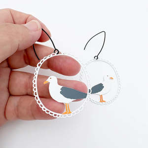 Seagull Earrings in White, Grey & Orange