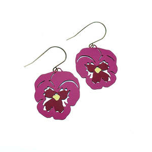 Jewellery: Pansy flower earrings in Pink & Cherry