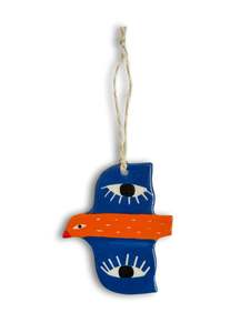 Ceramics: Orange, Dark Blue & Eyes Ceramic Bird Decoration by Studio Soph