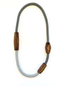 Jewellery: Native Timber Rewarewa Long Chunky Necklace - Grey