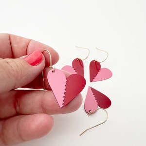 Earrings: Mini Heart earrings in Pink/Red