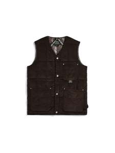 Mens Jackets: Work V-Neck Corduroy Down Vest - Dark Brown