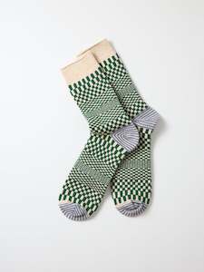 Warped Checker Crew Socks - Green