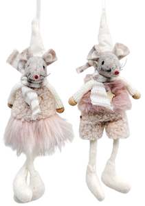 Christmas: Pink & Bisque Hanging Mice Decoration