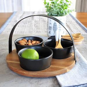 Tray: Dip Bowls with Acacia Tray Set