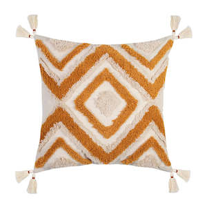 Cushions And Throws: Nomad Tassle Cushion - Natural/Mustard (SALE)