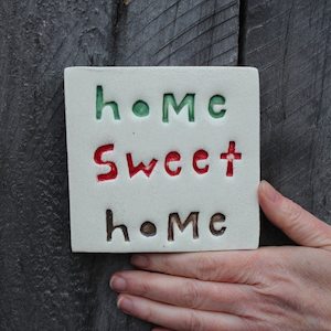 Home Sweet Home Rainbow Square Tile