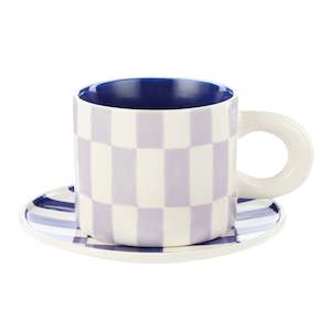 Kitchen: Check Mug & Plate Set - Lilac & Navy