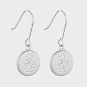 Little Taonga: Round Tiki Pendant Earrings - Silver