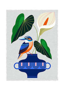 NZ Kingfisher with Arum Lily - Ellen Giggenbach