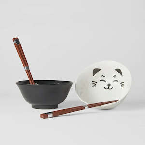 Kitchen: Black & White Cat Bowl Set