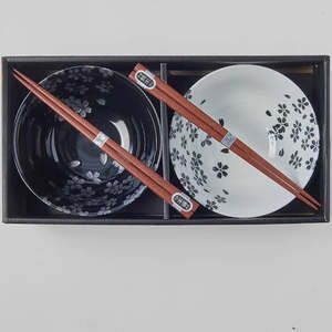 Kitchen: Black & White Sakura Bowl Set