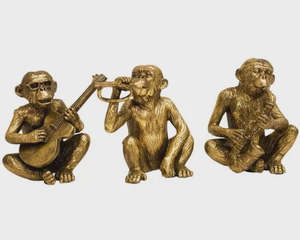 Novelty: Gold Monkeys w/Musical Instruments- Set of 3