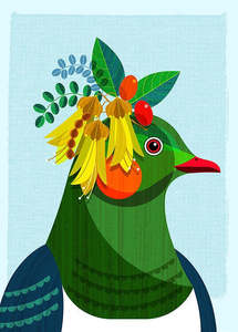 Ellen Giggenbach: Kereru with Flower Crown