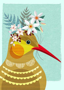 Ellen Giggenbach: Kiwi with Flower Crown - Ellen Giggenbach