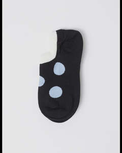 S + G No Show Socks - Black w Grey Dots