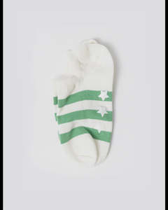 S + G No Show Socks - Green Stripes & White Stars