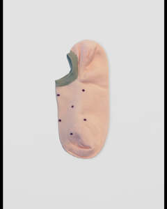 Accessories: S + G No Show Socks - Baby Pink w Maroon Dots