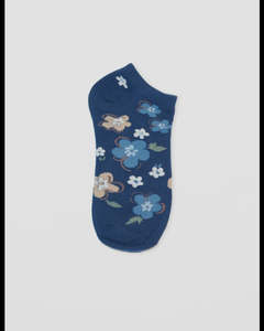 Accessories: S + G No Show Socks - Navy Flowers