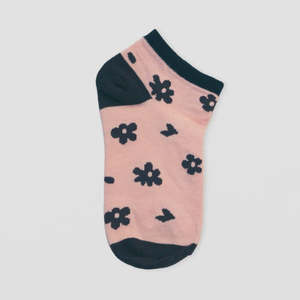 S + G No Show Socks - Blush w Chocolate Flowers