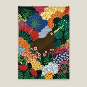 Tea Towels Dishclothes: Kiwiana Tea Towel - Kiwi Woodland