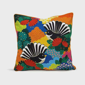 Cushions And Throws: Kiwiana Cushion Cover - Fantail Paradise
