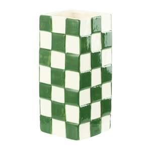 Vases Planters And Pots: Lulu Checked Vase - Green