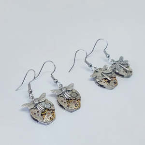 Timepiece Earrings Silver Bees