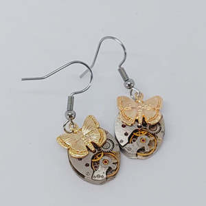 Rainey Design: Timepiece Earrings with Golden Butterflies