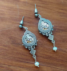 Rainey Design: Timepiece Ornate Window Earrings with Pearls