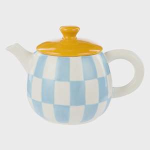 Blue & Orange Check Teapot (SALE)